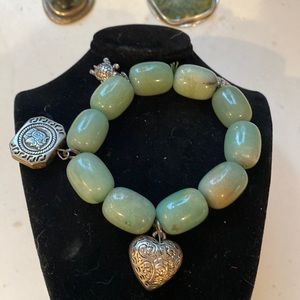 Aventurine Bead Bracelet  with Metal Charms, Stretch.